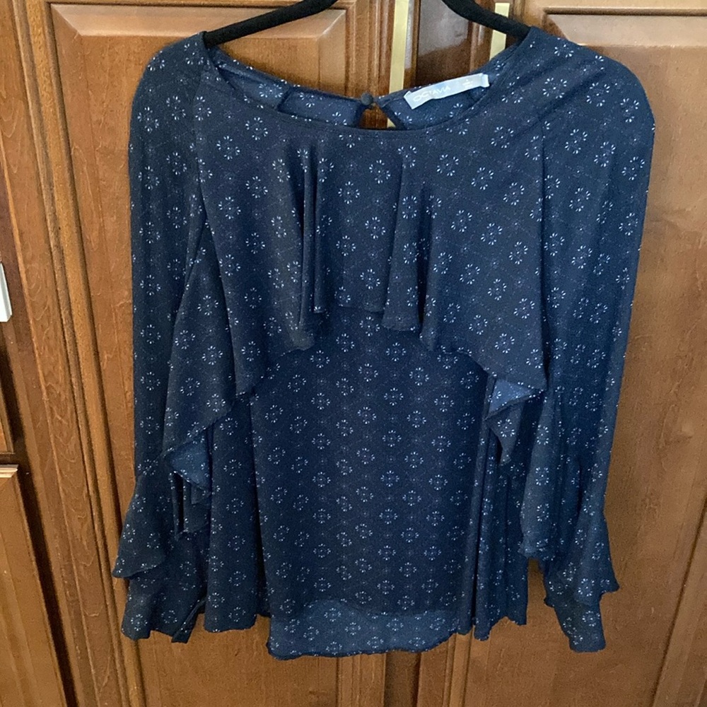 Blue Ruffled Relaxed Blouse